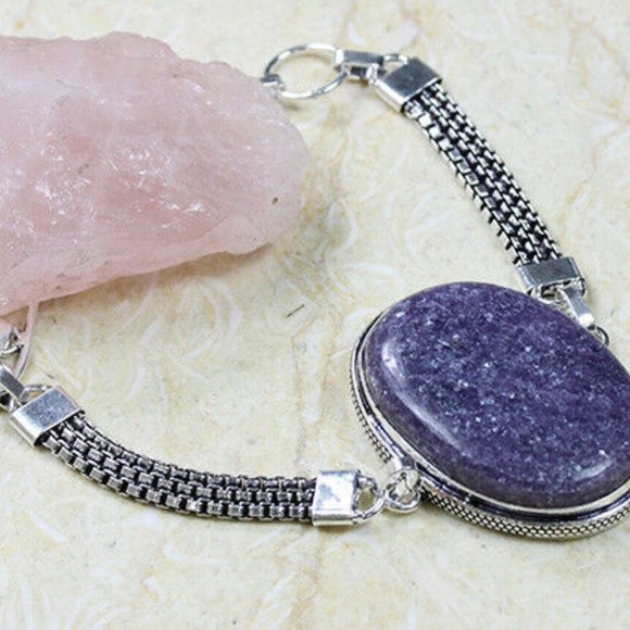 Hand Crafted Other - Men's Handmade Lapidolite 925 Silver Bracelet